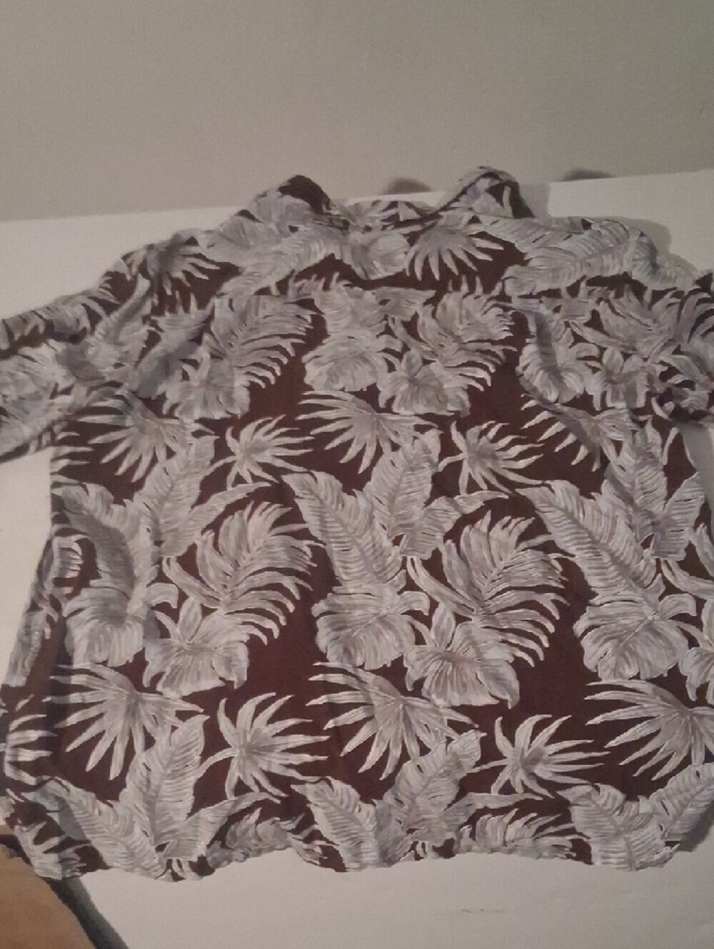Campia Mens L Tropical Leaf Print Button Up Shirt Brown Cream Rayon Resort - Picture 7 of 7